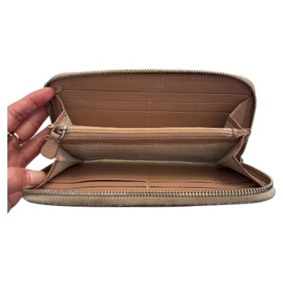 Jimmy Choo Metallic Leather Star Stud Zip Long Wallet - Picture 5 of 5